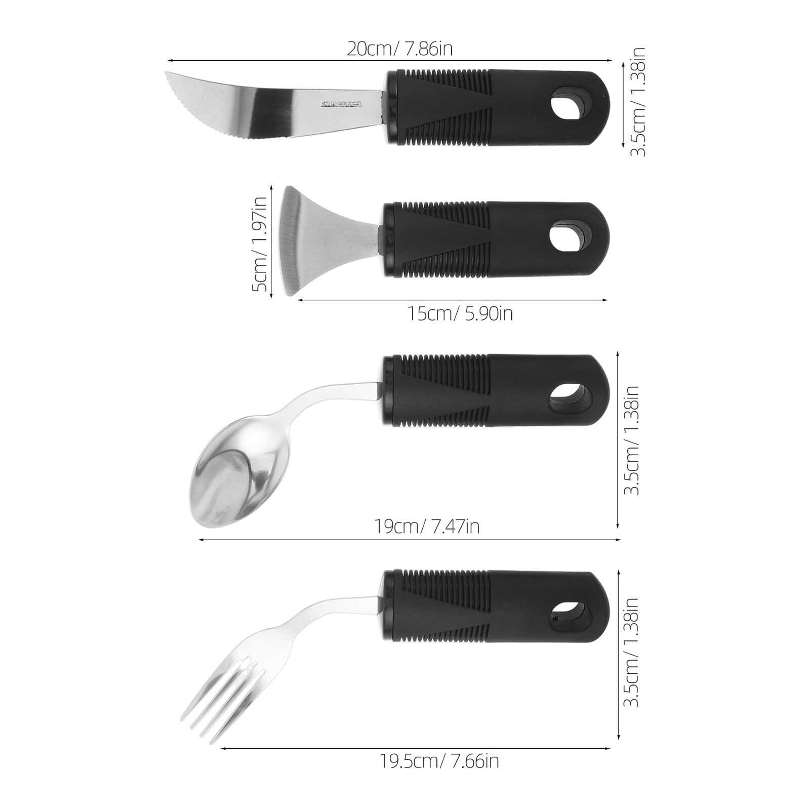 Posate Adattive in Acciaio Inox con Impugnatura in Gomma | Piega Ergonomica, Anti-vibrazione, per Utenti che Necessitano di Assistenza Alimentare