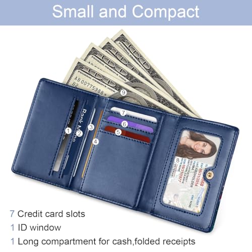 Image of Trifold Womens Wallet Small Slim RFID Blocking Card Wallet Cute Credit Card Holder Leather Mini Purse with Cash Pocket 7 Card Slots ID Window, Mandala