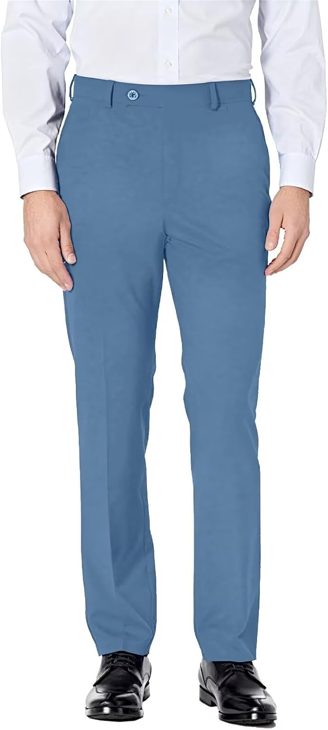 Mens Dress Pants Formal Business Flat Front Pants Mens Stretch Work Slacks