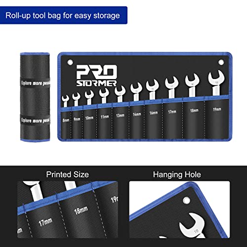 Prostormer Stubby Reversible Ratcheting Wrench Set, 10-Piece 8-19Mm Metric 72-Teeth Box End And Open End Combination Wrench Kit With Rolling Pouch, Cr-V Constructed #TOP4
