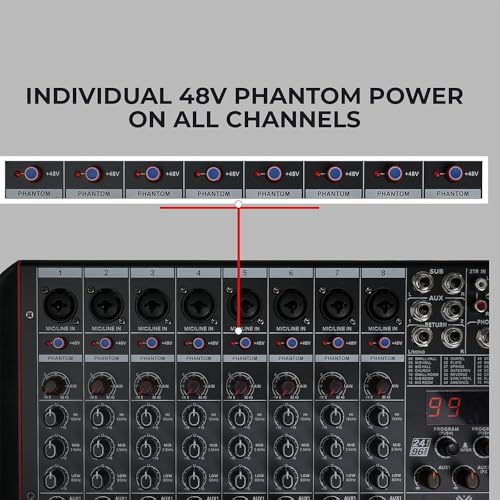 Image of Xtreme Acoustics 8-Channel Mixer Professional Audio Mixing Console with Bluetooth Connectivity, 99 Digital Effects Hybrid Input Ports, Individual Phantom Power, Dual AUX output
