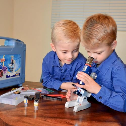 58-pcs Microscope Kit for Kids 5-7 8-12, 100X-1200X Kids Microscope with Metal Body Microscope, Carrying Box, LED Light, Science Experiments Kit Toys for Kids 3-5 6 7 8 9 10 Valentines Birthday Gift
