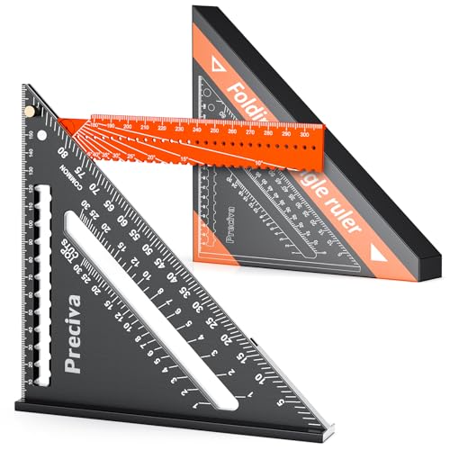 Preciva Folding Triangle Ruler, Speed Square 7-Inches, Carpenter's Layout Ruler, Adjustable Positioning Precision Goniometer, Multi-Angle Measurement Aluminium Alloy, Multi-Function Woodworking Tool