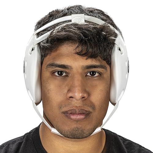 WrestlingMart Throwback Headgear, White - Comfort Foam Padding, Durable Protection with Six Vent Holes - Adjustable Staps for Youth to Adults - Thumbnail 2