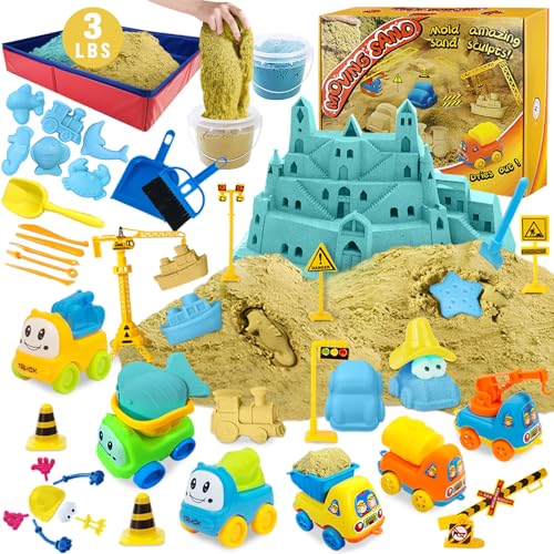 Arena Magica Kit – Juego de arena de juego de construcción de 3 lbs arena con 2 colores, caja de arena plegable con juego limpio para niños y niñas