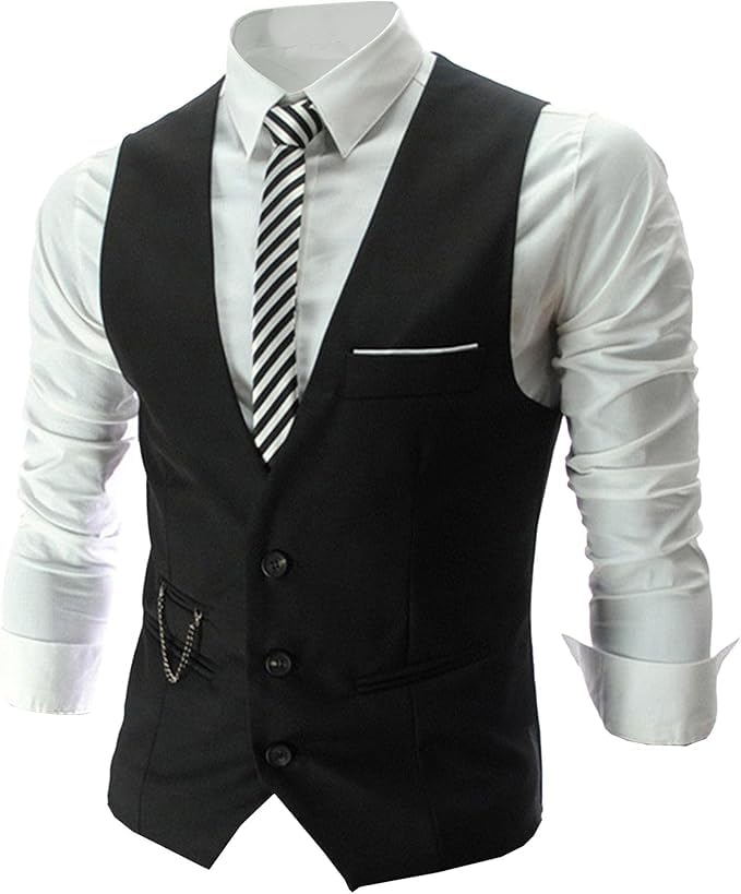 Men's Formal Dress Suit Vest Slim Fit Casual Waist Coat Lightweight V Neck Sleeveless Business Dress Waistcoat