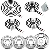 Stove Drip Pans and Electric Stove Burner Element - 1 X 8 inch and 3 X 6 inch Chrome Electric Stove Drip Pans and Stove Elements Replacement Fit for Whirl-pool Ama-na Electric Stove by Fetechmate