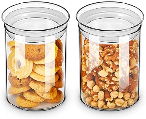 ZENS Glass Storage Jars, Airtight Clear Biscuit Jar Canister Set of 2 with Lids, 800ml Kitchen Container Canisters Sets for Cookie or Nuts