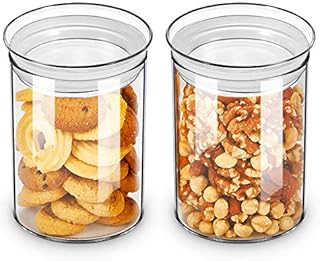 ZENS Glass Storage Jars, Airtight Clear Biscuit Jar Canister Set of 2 with Lids, 800ml Kitchen Container Canisters Sets for Cookie or Nuts