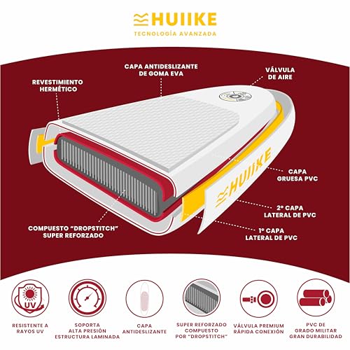 HUIIKE Tabla Paddle Surf Hinchable con Accesorios Incluidos, Remo, Quillas, Inflador. Stand Up Paddle Board Gran Estabilidad y Resistencia. 305 x 84 x 15 cm, Soporta hasta 130 kg - imagen 6