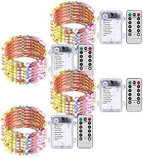 Umi. by Amazon 5 metres (16.4 ft) 50 LED Multiple Colours Fairy Lights Battery Operated with Remote Control Timer, Decorative Cooper Wire With Waterproof for Halloween, Bedroom, Indoor Outdoor, 4 Pack