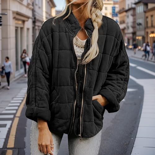 Lightweight Quilted Jackets for Women Puffer Jacket Zip Up Dolman Puffy Coat Oversized Casual Fall Winter Outfits2