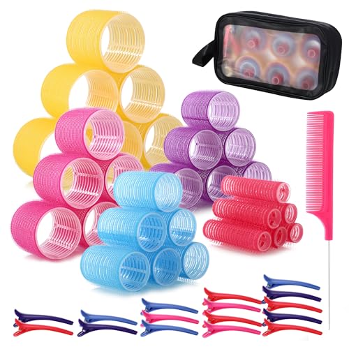 52 Piezas Rulos Pelo Set contiene 30 Rulos Para El Pelo en 5 tamaños, 20 clips, un peine y una bolsa de almacenamiento. Rulos Pelo Grandes,Rolos Cabello Medianos, Rulos Pelo Pequeños