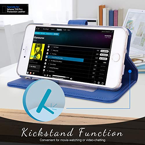 Fyy For Iphone 8 Plus Case/Iphone 7 Plus Case, Pu Leather Flip Wallet Phone Case With Card Holder Wrist Strap Kickstand Protective Cover For Iphone 7 Plus/8 Plus 5.5" Navy #TOP3