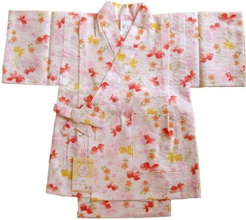 Amazon 子供甚平 女の子 リップル生地 金魚 白地 日本製 90 100 110 1 1 着物 浴衣 通販