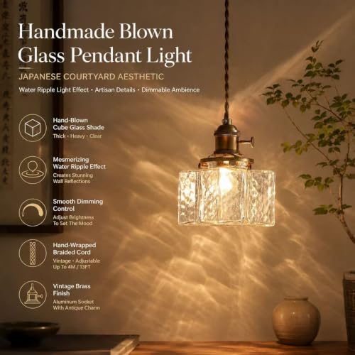 Oyisen Plug in Pendant Light, Clear Cube Glass Shade Hanging Lamp, 14Ft Industrial Pendant Light for Basement, Dinning Room and Bedroom Minimalism Glass Pendant Lights Kitchen Island — view 2
