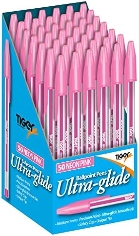 Tiger Ultra-Glide Smooth Wrinting Ballpoint Pens - Neon Pink x 10 Pens
