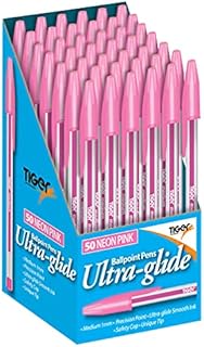 Tiger Ultra-Glide Smooth Wrinting Ballpoint Pens - Neon Pink x 10 Pens