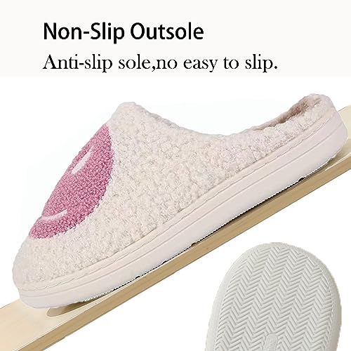 Fuzzy Slippers for Women Men, Cute Retro Fluffy Happy Face House Slippers, Plush Memory Foam Slippers for Women Indoor and Outdoor Cozy Trendy Slip-On Shoes3