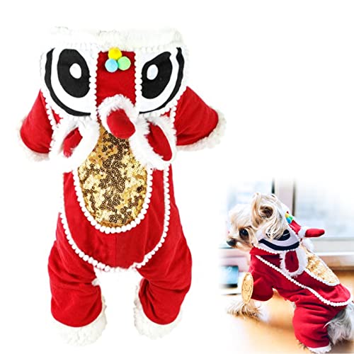 CheeseandU Niedliches Tanz-Löwen-Drachen-Haustierkostüm mit goldenen Pailletten, Neujahr, Katze, Hund, Kleidung, Löwe, Kapuze, Kostüm für kleine und große Hunde, chinesisches Neujahrsbekleidung Cover