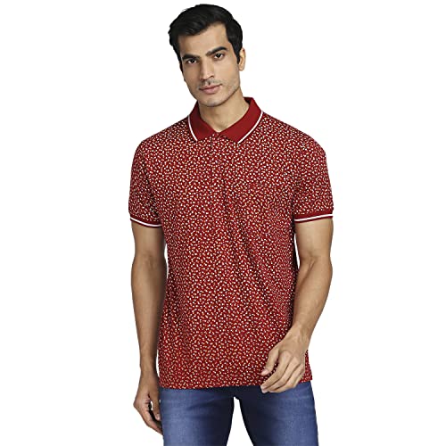 Image of Colorplus Men's Pure Cotton Print Pattern Classic Fit Polo Neck Half Sleeve Casual T-Shirt