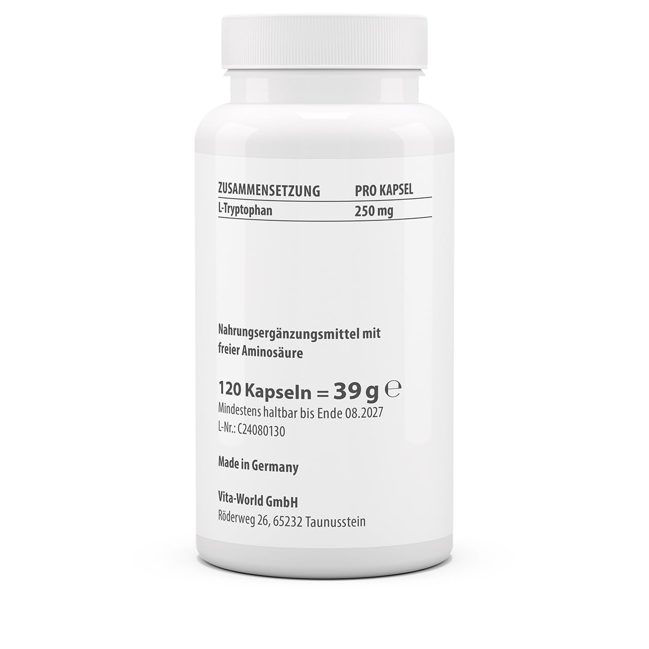 3er Pack Vita World L-Tryptophan 250mg 3 x 120 Kapseln Vegan Apotheker-Herstellung