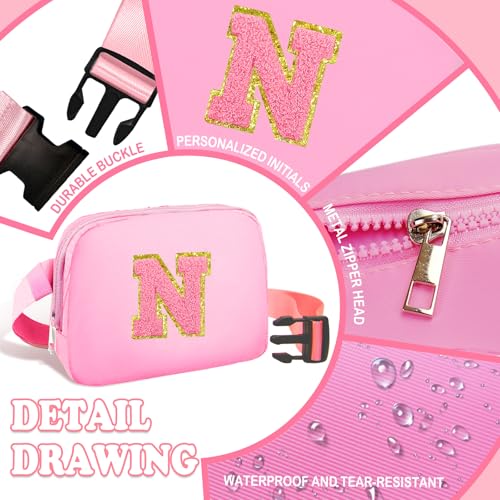 Birthday Gifts for 4 5 6 7 8 9 10 11 12 13 Year Old Girls, Crossbody Bags Fanny Pack with Initial Letter Patch Cute Stuff for Women Girls Teens (N, Pink) — view 6