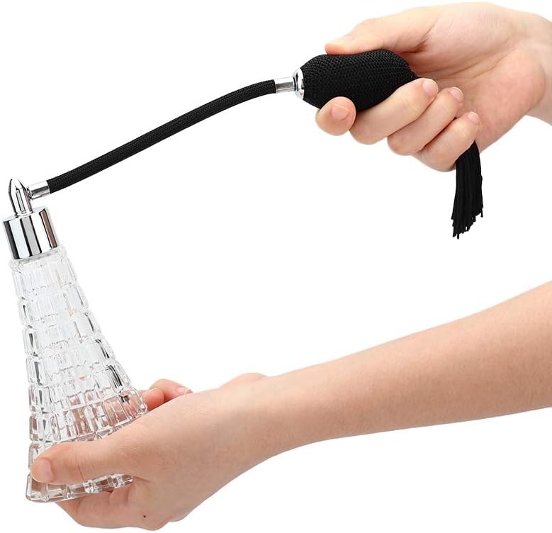 75ml / 2.53oz Refillable Vintage Perfume Bottle, Empty Glass Perfume Atomizer Spraying Bottle, Retro Perfume Bulb Sprayer with Antique Black Bulb and Tassel
