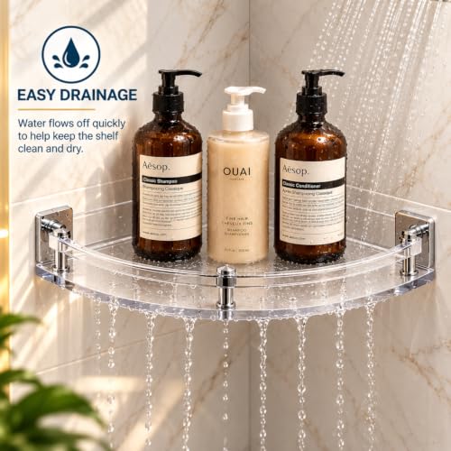 Image of Urban Elite Acrylic Bathroom Corner Shelf Set of 3 - Unbreakable Transparent Wall Mount Organizer (8 inch, 10 inch, 12 inch) | Rust-Proof, High Load Capacity Storage Rack for Bathroom, Kitchen & Home (Corner)