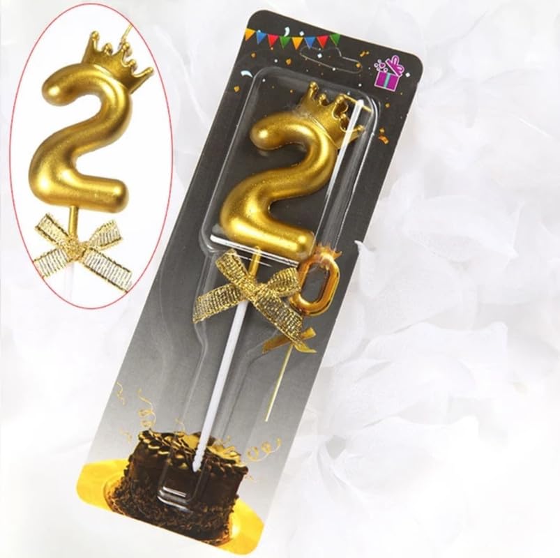 Image of Number Candles with Crown 3 inch for Birthday Parties, Wedding, Engagement, Celebrations, Theme Party Cake Decoration Gold (Number 25)