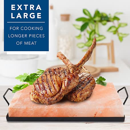 Umaid Himalayan Salt Block Cooking Plate 12X8X1.5 For Cooking, Grilling, Cutting And Serving, Food Grade Rock Salt Stone On Steel Tray With Recipe Pamphlet Unique Gifts For Men, Women, Fathers & Cooks #TOP3