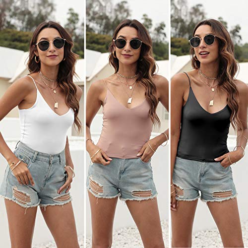 Amilia Women's Basic Solid Deep V Neck Cami Spaghetti Double Layer Crop Tank Tops Casual Shirts2