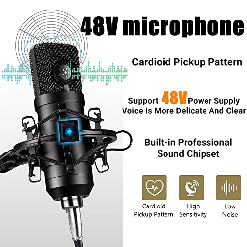 Podcast Equipment Bundle, 48V Condenser Microphone Bundle with M300 Voice Changer, Podcast Microphone Recording Studio Package for Podcasting Live Streaming Singing PC Mobile TikTok YouTube
