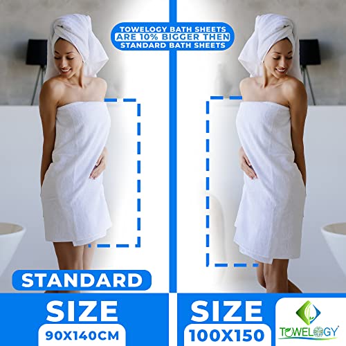 Towelogy® Commercial Bath Sheets White (100x150cm) 100% Egyptian Cotton Large Bath Towels for Hospitality Use Gym Salon Spa & Hotels Bathroom (Dove White - Image 3
