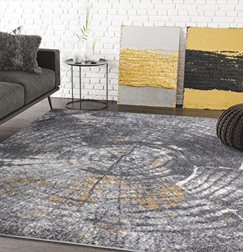 Abani Laguna Collection Grey, Yellow & Beige Contemporary Tree Ring Area Rug - 5'3" X 7'6" Modern Wood Style Accent Rug Rugs -  LAG140A-5