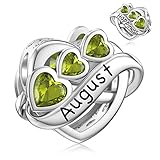 JIAYIQI August Birthstone Charm for Pandora Charms Bracelet, Sterling Silver Heart Forever Love Bead Engraved Happiness, Happy Birthday Jewelry for Bracelet Necklace