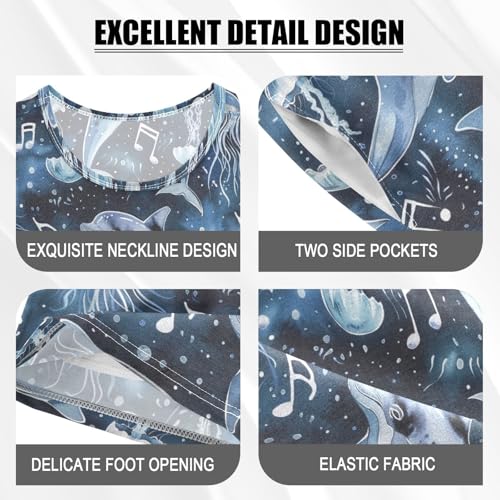 ALAZA Dolphins Jellyfish Music Notes Pajama Set Short Sleeve Sleepwear Soft Lounge Nightwear4