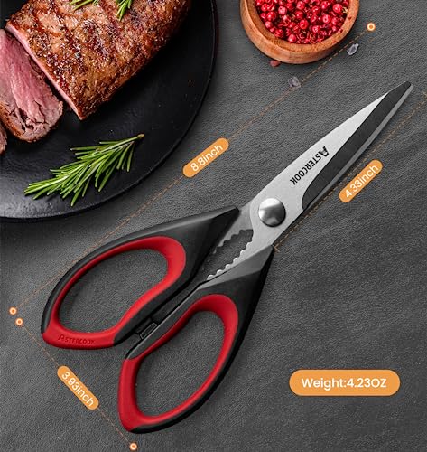 image for Astercook Heavy Duty Kitchen Shears with Serrated Blade, Ergonomic Han