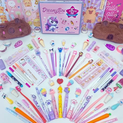Kit de Papelaria Fofa Dreamybox Kit 15 Itens, C/Caderno A5 e Estojo de Pelúcia, Planeta Kawaii, Presente Menina, Aniversário, Dia das Crianças, Criativo, Infantil, Natal, Presente Criativo