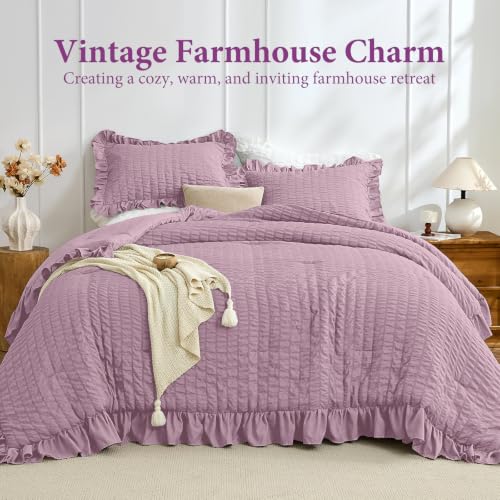 Image of JOLLYVOGUE Dusty Purple King Comforter Set,3pcs Seersucker Comforters King