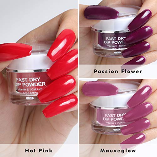 Nail Dipping Powder Kit - 1s Fast Dry Dip Nail Powder System Starter Kit 3 Colors Dip Powder Nail Kit Acrylic Dip Powder Set INFELING French Nail Manicure Nail Art Set No UV/LED Lamp Needed with Bag