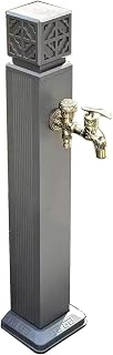 Freestanding Garden Hose Stand with Spigot & Double Tap, 43in Yard Hydrant for Irrigation & Washing, Durable Grey Water Column for Outdoor Use