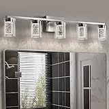 SADENICEL 5 Light Bathroom Light Fixtures, Brushed Nickel Vanity Lights Crystal Dimmable LED White/N