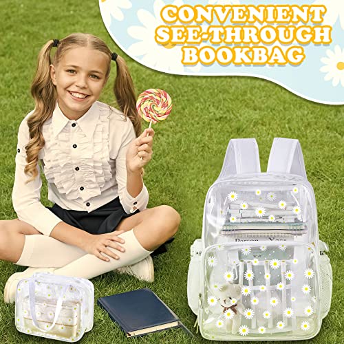 Eccliy Clear Backpack Stadium Approved Backpack 3 School Backpack For Girls Boys Christmas Clear Backpack Girls Boys Backpack (White, Daisy) #TOP6
