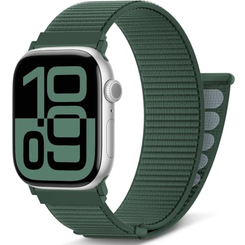 AMSKY Boucle Sport Nylon Compatible avec Bracelet Apple Watch | Serie 12 11 10 9 8 7 6 5 4, SE Ultra 4 3 2 1, Bracelet pour iWatch Se 44mm 46mm 40mm 42mm 45mm 41mm 38mm 49mm, Vert