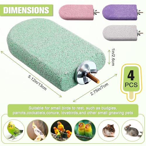 Image of 4 Pack Bird Beak Grinding Stone, Pumice Lava Ledge for Birds, Chinchillas, Hamsters, Parrots, Bird Perch Stand Climbing Ledge, Teeth & Beak Grinding Block(Long)