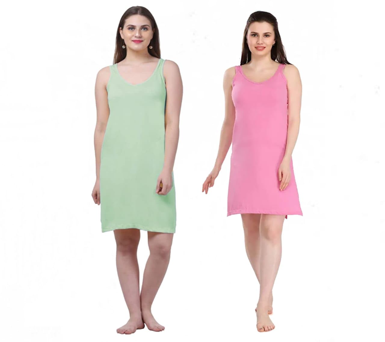 h & c Cotton Hosiery Kurti Slip Long Camisole Shamiz Plus Size Kurta Slip for Women, Pack of 2 (Baby & Seagreen,XXL)-picture-44