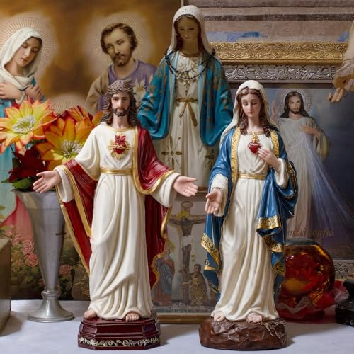 Set 2 Piezas Estatuas Católicas Clásicas Corazones Sagrados miniatura 6