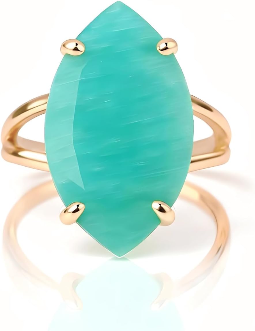 Amazonite Ring in Rose Gold - Chic Marquise Statement Vintage Jewelry - Custom Gemstone Rings for Women - Handmade Jewelry for Her - All Ring Size Available