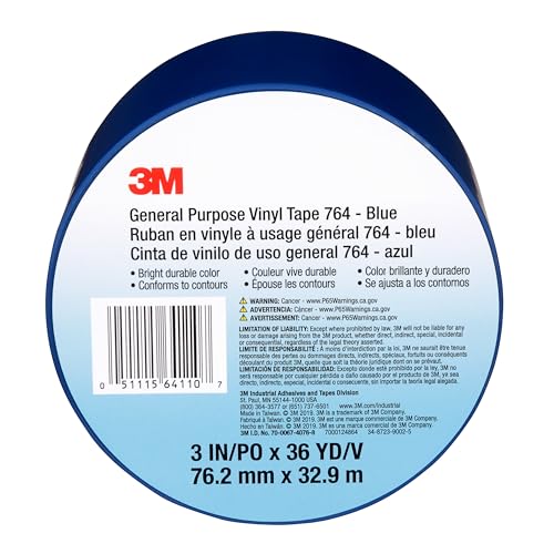 Image of 3M Vinyl Tape 764, General Purpose, 3 in x 36 yd, Blue, 1 Roll, Light Traffic Floor Marking Tape, for Social Distancing, Color Coding, Safety, Bundling